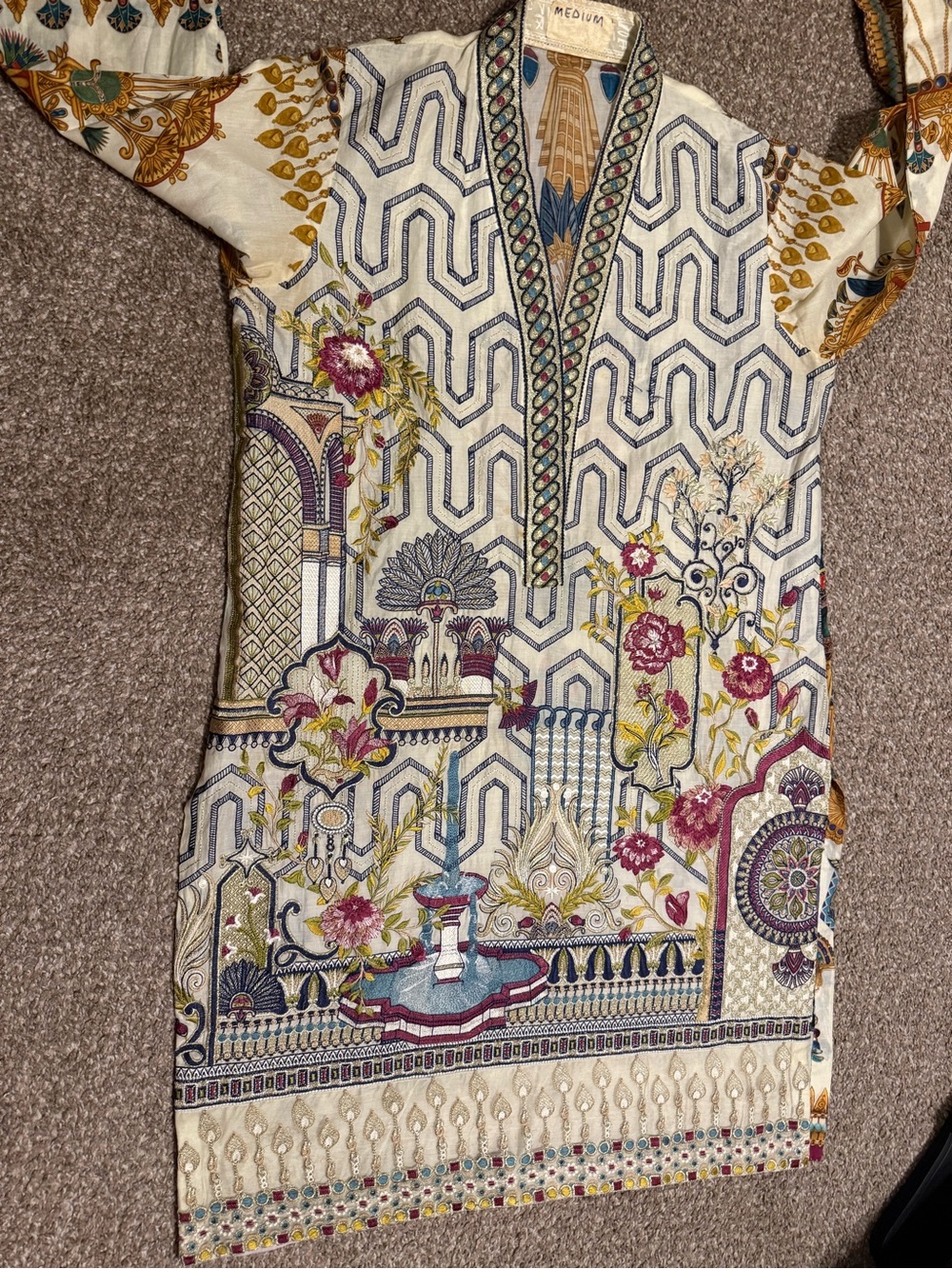 Kids Printed Floral A-Line Dress - White & Pink - Picture 2 of 10